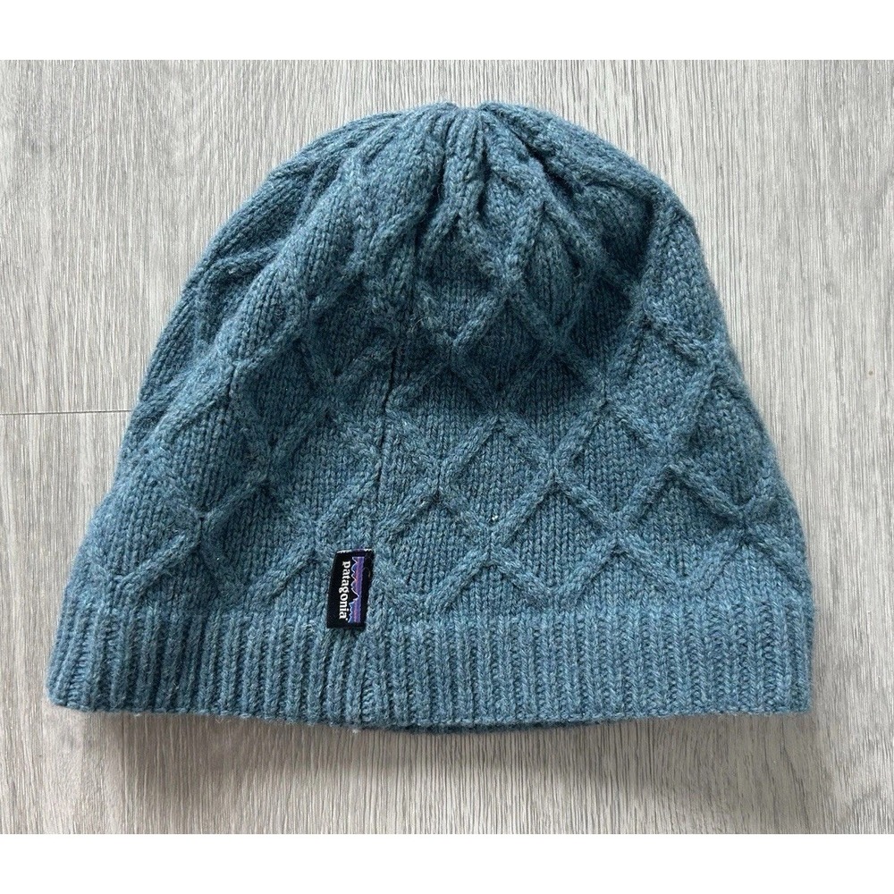 Patagonia Honeycomb Wool Blend Knit Beanie Women's One Size Fleece Lined Blue